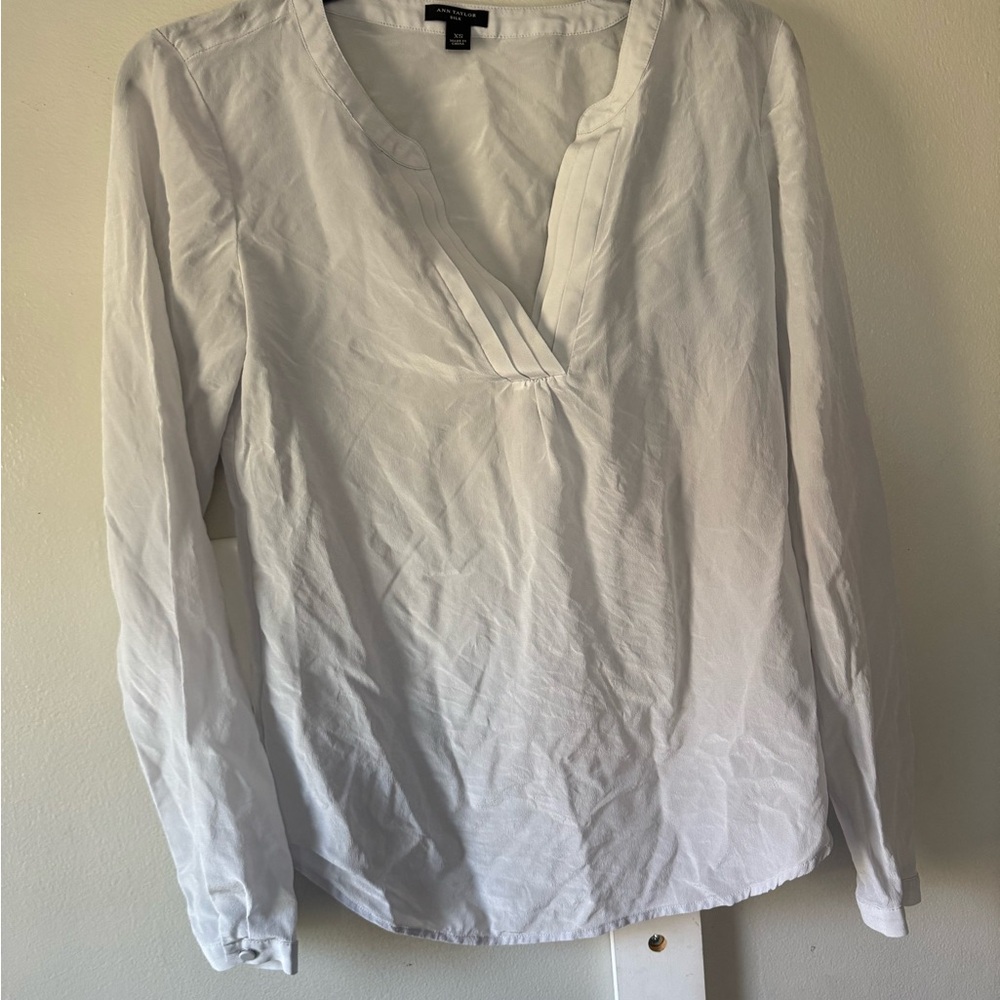 Silk Ann Taylor Classic White/silver Blouse work shirt
